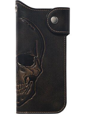 Skull Snap Long Bifold Wallet with Chain Option | Stylish & Functional Accessory